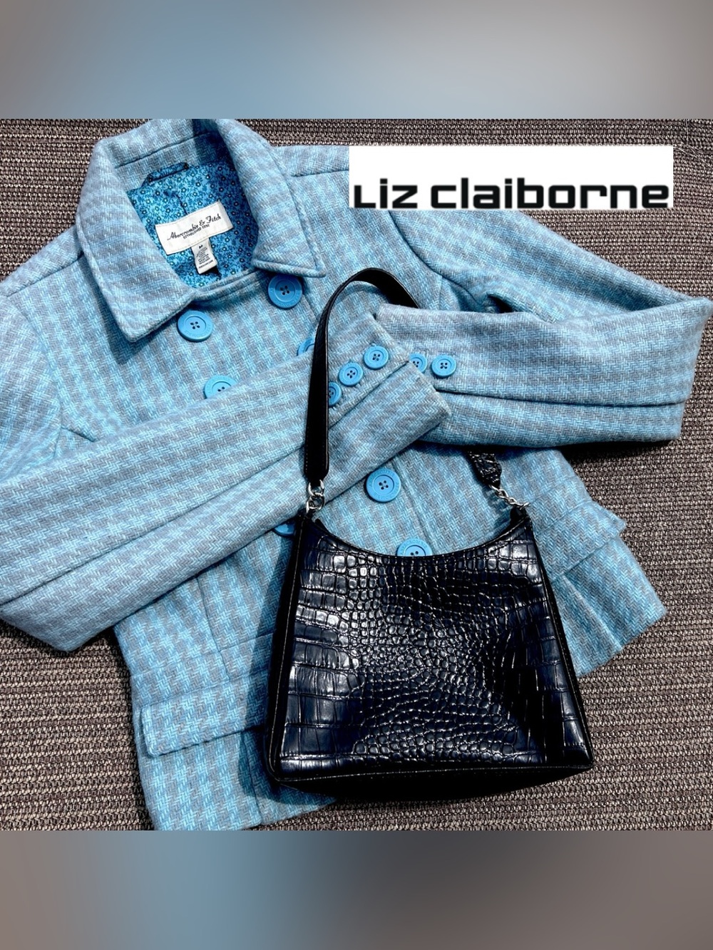 Liz Claiborne Black Croc-Embossed Shoulder Bag